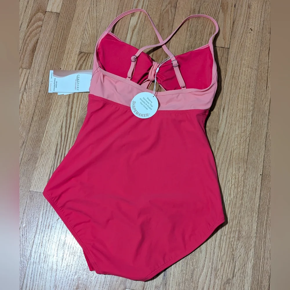 Contours Coco Reef Pink One Piece Peek a boo Skirted One Piece Swimsuit 10 34C - Picture 4 of 11